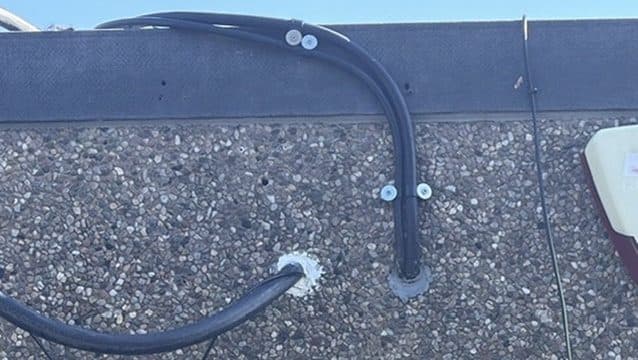 Poor external cable fixing and sealing at the building entry.