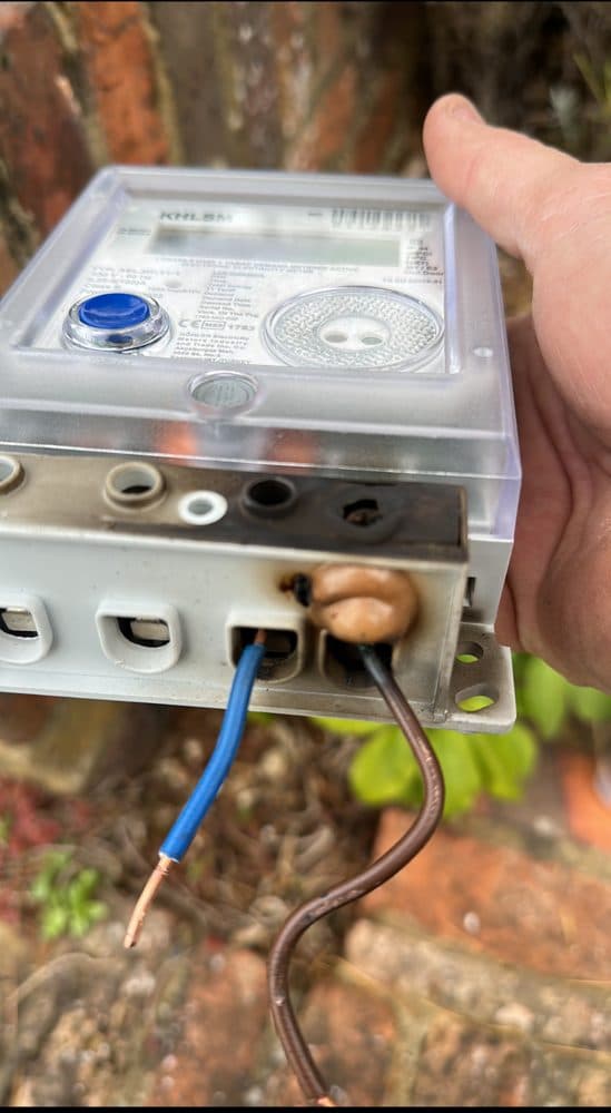 Overheated generation meter terminal from a poor connection.